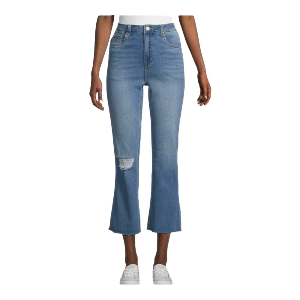NWT Avec Les Filles Distressed High Rise Straight Crop Jeans Size 28 - Picture 5 of 10